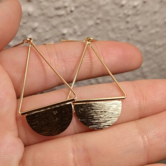 Gold Boho Geo Statement Dangle Earrings - Picture 1 of 7